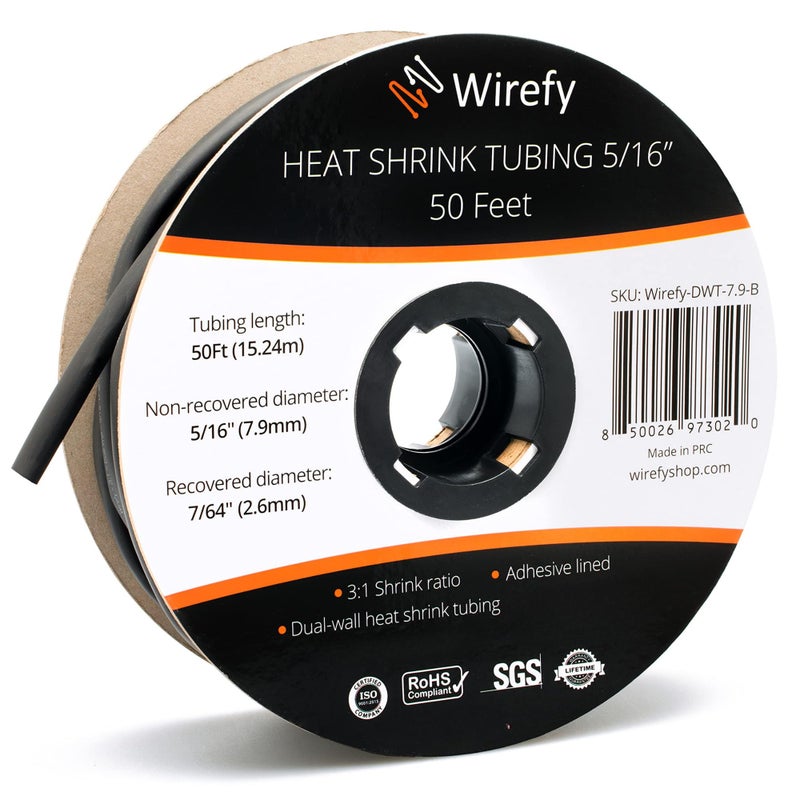 Wirefy 516 Heat Shrink Tubing 31 Ratio Adhesive Lined a resistant Heat Shrink Black 50 Feet Roll