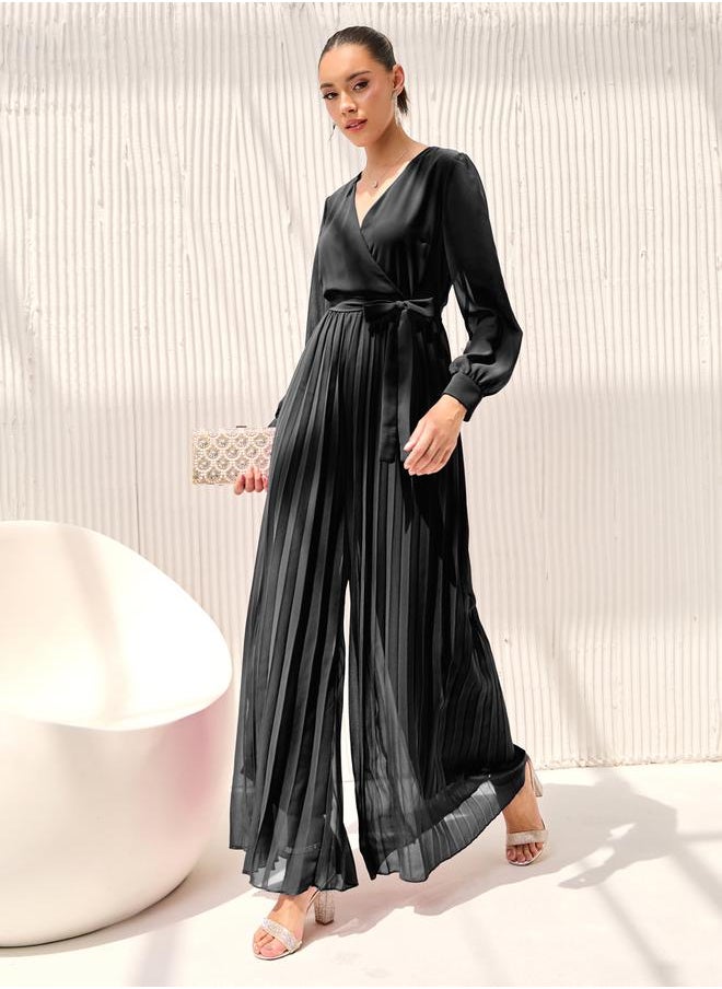 Styli Wide Leg Pleated Chiffon Jumpsuit  - Image 2