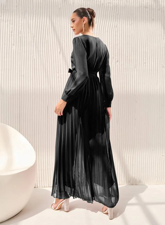 ستايلي Wide Leg Pleated Chiffon Jumpsuit