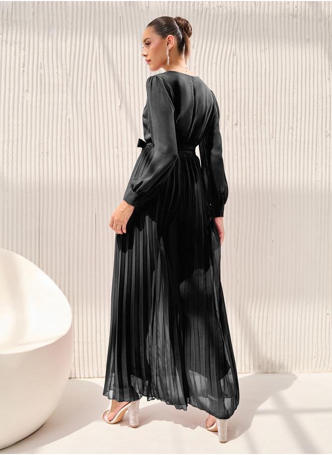 Styli Wide Leg Pleated Chiffon Jumpsuit  - Image 5