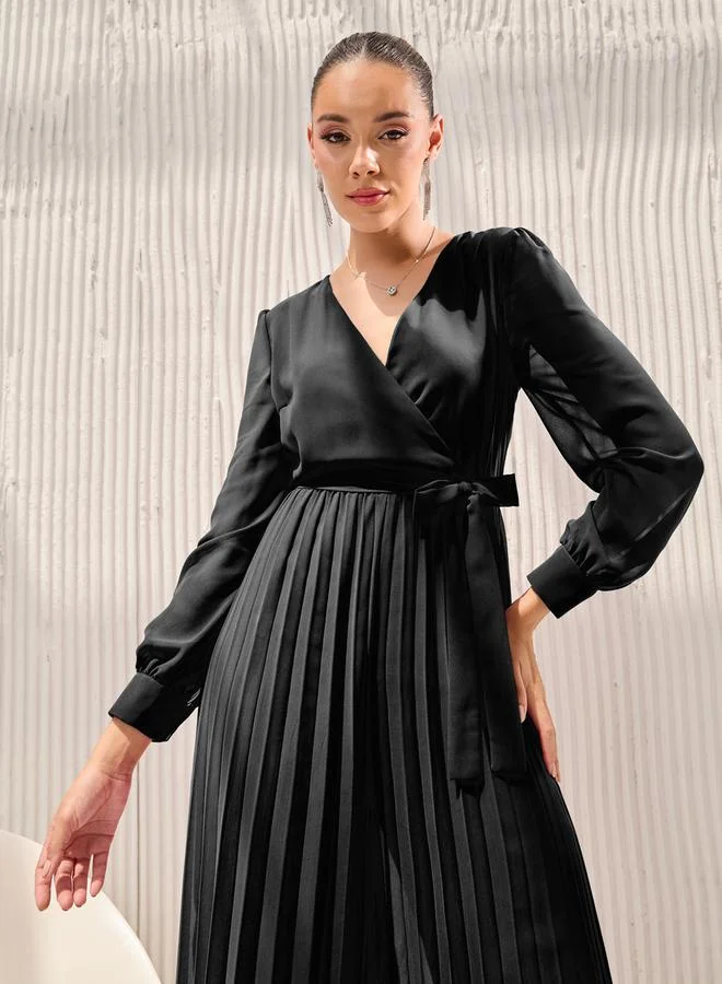 ستايلي Wide Leg Pleated Chiffon Jumpsuit