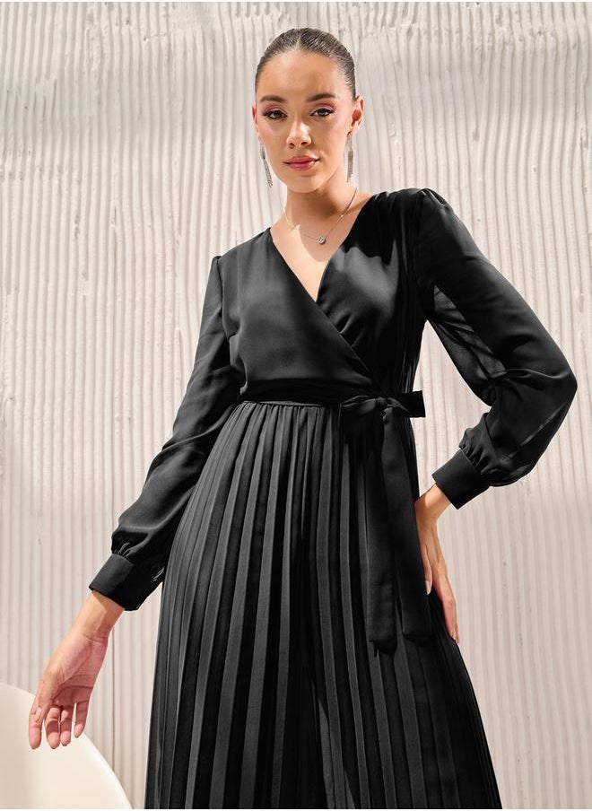 Styli Wide Leg Pleated Chiffon Jumpsuit  - Image 3