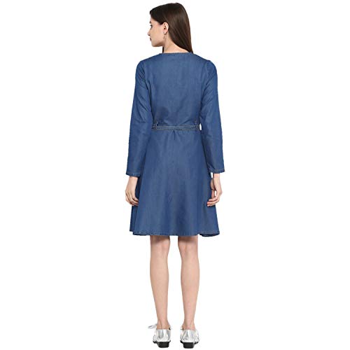 StyleStone Women's Denim Dress with Shoulder Placket Blue - Image 2
