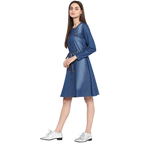 StyleStone Women's Denim Dress with Shoulder Placket Blue - Image 3