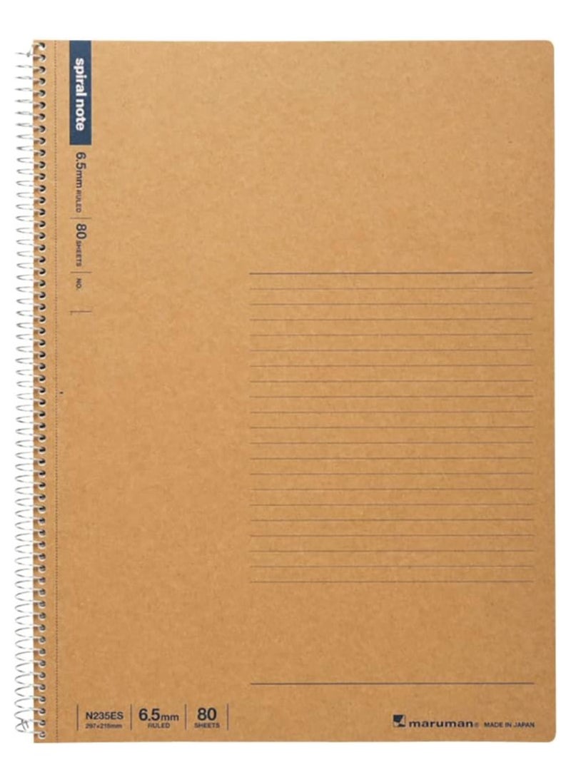 Maruman Maruman SPIRAL NOTE BASIC 8.98 x 11.69 inches (A4), 6.5mm 38-lined, 80 Sheets (N235ES)  - Image 1