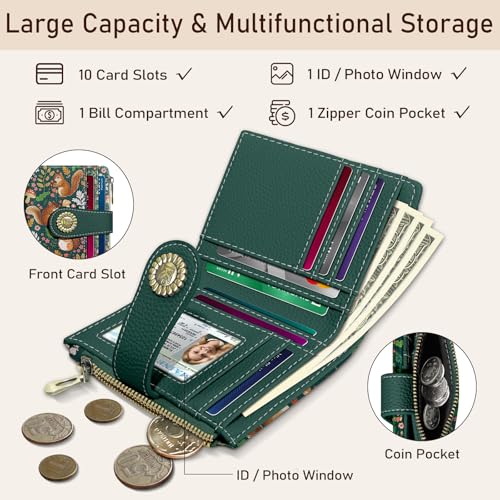 Kelvoris Cute Squirrels Small Rfid Women Wallet Bifold Zipper Coin Pocket PU Leather Compact Cash Credit Card Holder Travel Wallet for Female Ladies Teen Girls 1 ID Window 10 Card Slots - Image 4