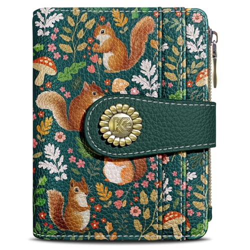 Kelvoris Cute Squirrels Small Rfid Women Wallet Bifold Zipper Coin Pocket PU Leather Compact Cash Credit Card Holder Travel Wallet for Female Ladies Teen Girls 1 ID Window 10 Card Slots - Image 1