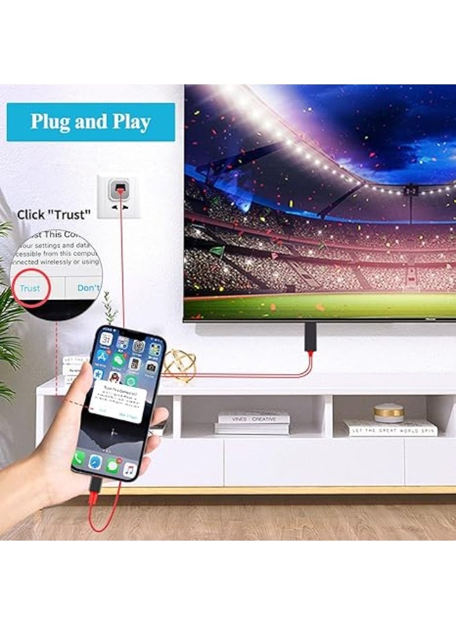 Generic - Lightning to HDMI Cable for iPhone iPad to TV/Projector/Monitor, Apple MFi Certified 1080P AV Adapter with USB Charging, 2m Screen Sync Converter Cord - Image 1