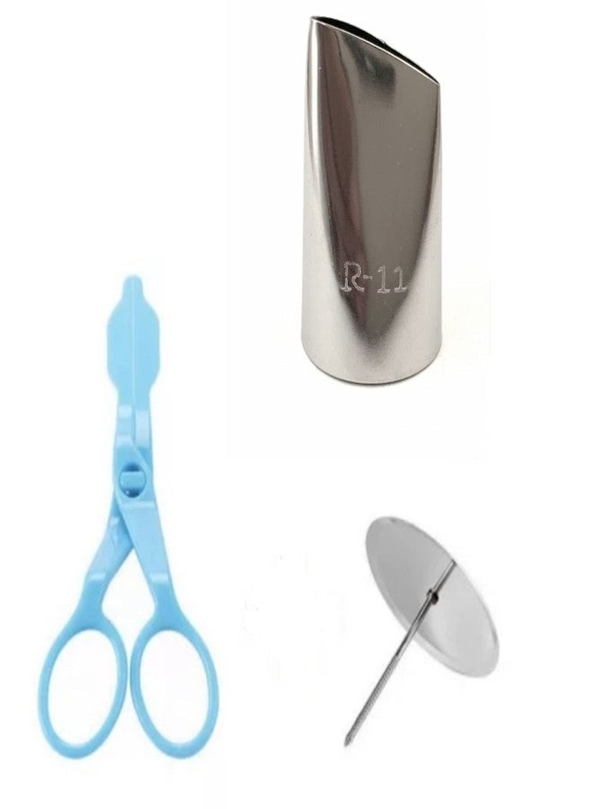 SHOAIB R-11 NOZZLE WITH ROSE NILL AND PLASTIC SCISSOR FOR CAKE DECORATION - Image 1