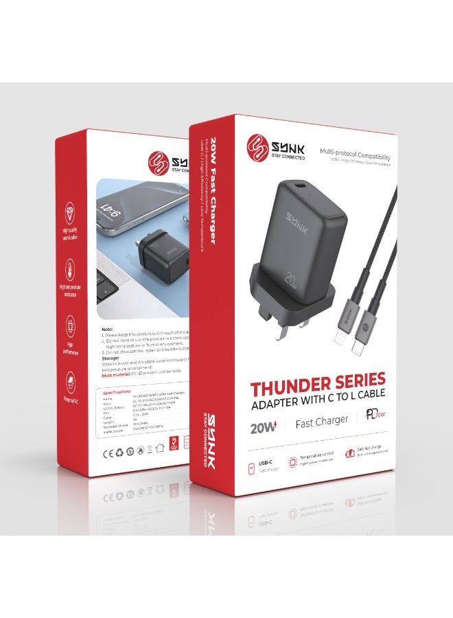 SYNK Thunder 20W Fast Charger Adapter With (C to L) Cable - Image 2