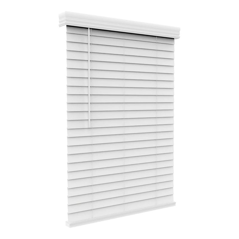 ستائر أarlo 2 من الخشب الصناعي بدون حبال أفقية مع حافة تاج 265W x 48H أبيض