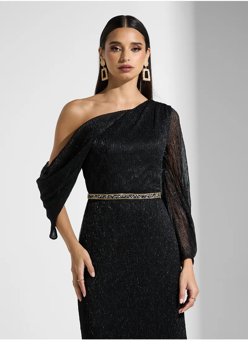 نمشي x One Shouldered Dress With Embellished Waist