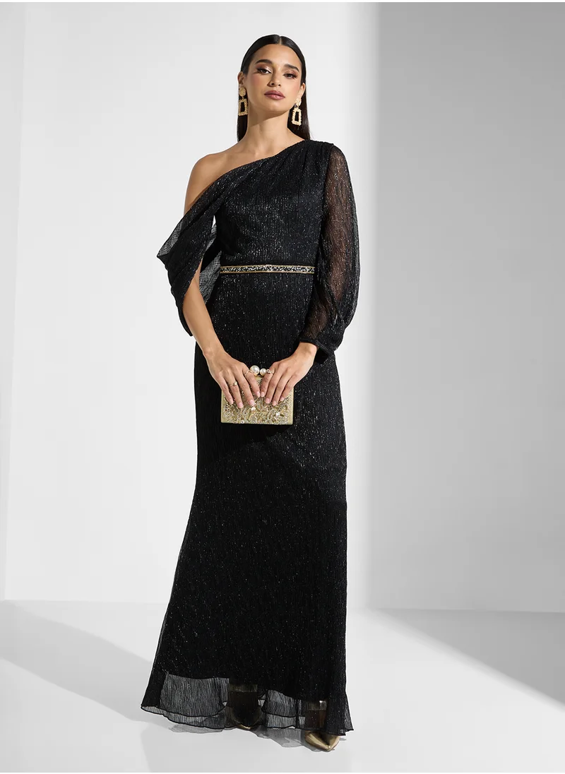 نمشي x One Shouldered Dress With Embellished Waist