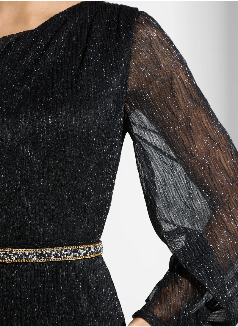 نمشي x One Shouldered Dress With Embellished Waist
