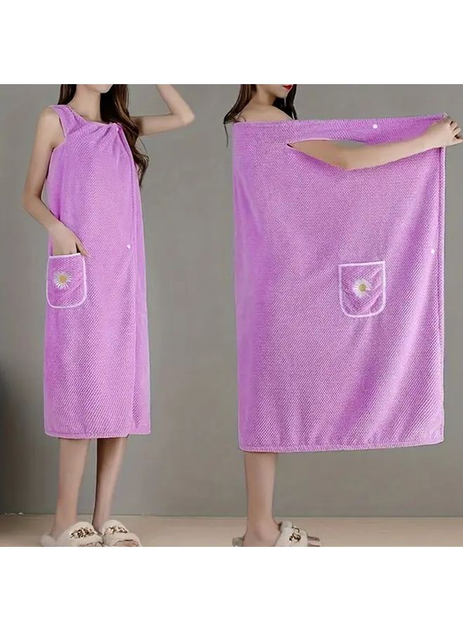 Blue Quick Dry Womens Bath Towel Wrap With Pockets Soft Absorbent Lightweight - Image 1