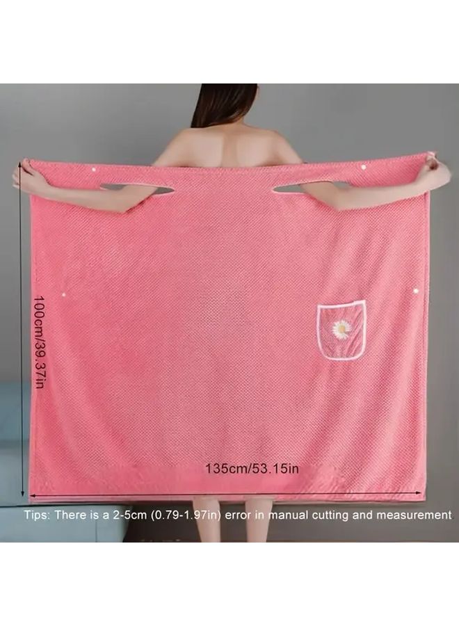 Blue Quick Dry Womens Bath Towel Wrap With Pockets Soft Absorbent Lightweight - Image 4