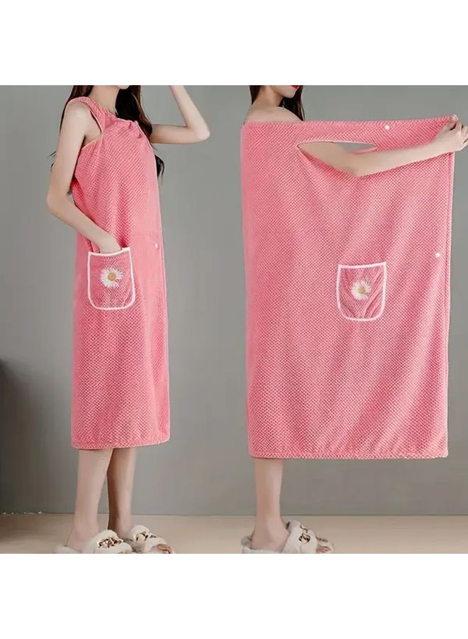 Blue Quick Dry Womens Bath Towel Wrap With Pockets Soft Absorbent Lightweight - Image 2