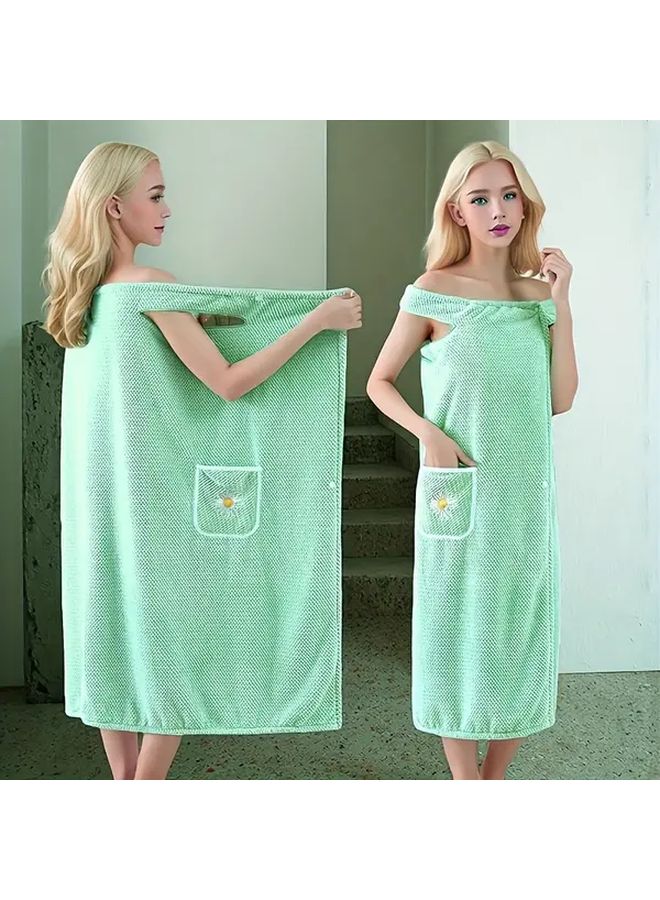 Blue Quick Dry Womens Bath Towel Wrap With Pockets Soft Absorbent Lightweight - Image 5