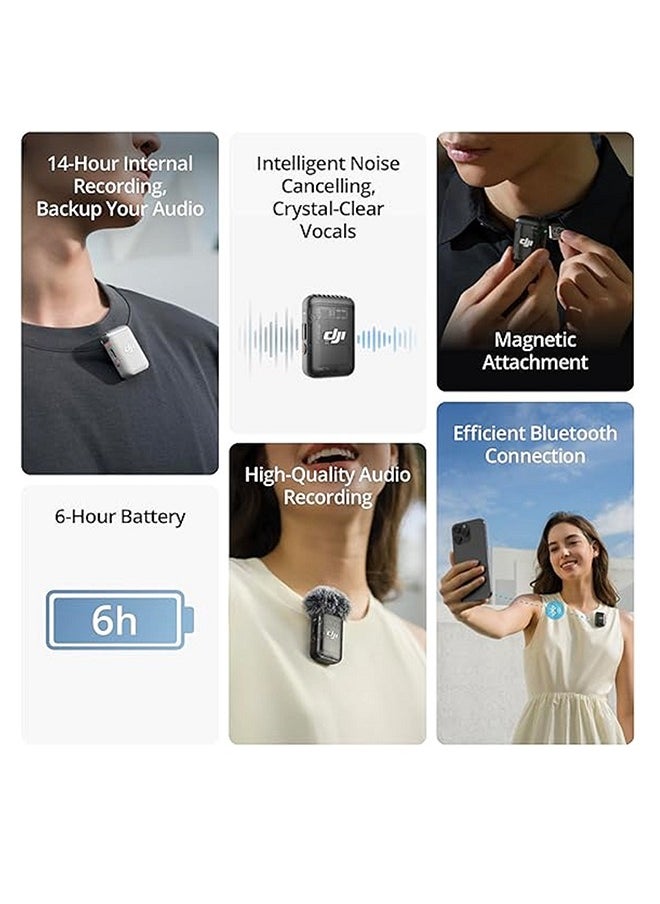 dji - Mic 2 Transmitter (Pearl White), Wireless Microphone with Intelligent Noise Cancelling, 14-Hour Internal Recording, 6-Hour Battery, Magnetic Attachment, Bluetooth Microphone, YouTube, Vlogs - Image 1