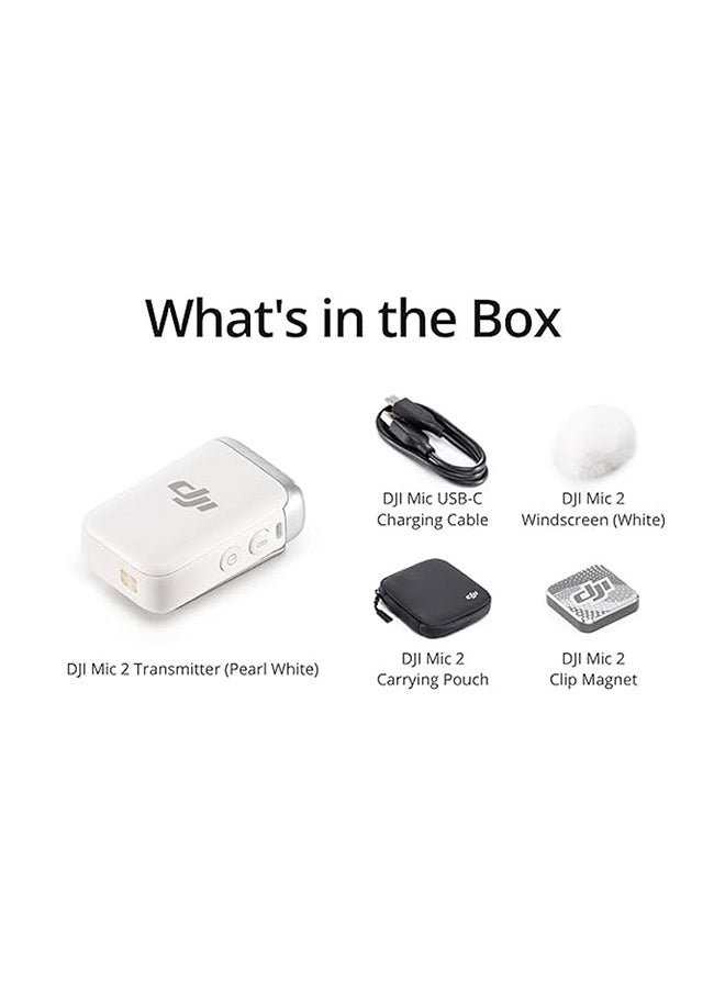 dji - Mic 2 Transmitter (Pearl White), Wireless Microphone with Intelligent Noise Cancelling, 14-Hour Internal Recording, 6-Hour Battery, Magnetic Attachment, Bluetooth Microphone, YouTube, Vlogs - Image 1