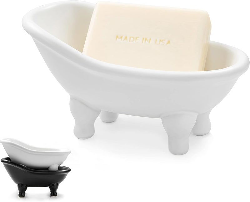dodococa 1piece 5.6" White Ceramic Mini Bathtub Soap Dish Small Planter Makeup Organizer Container Hamster Bathtub (White) - Image 1