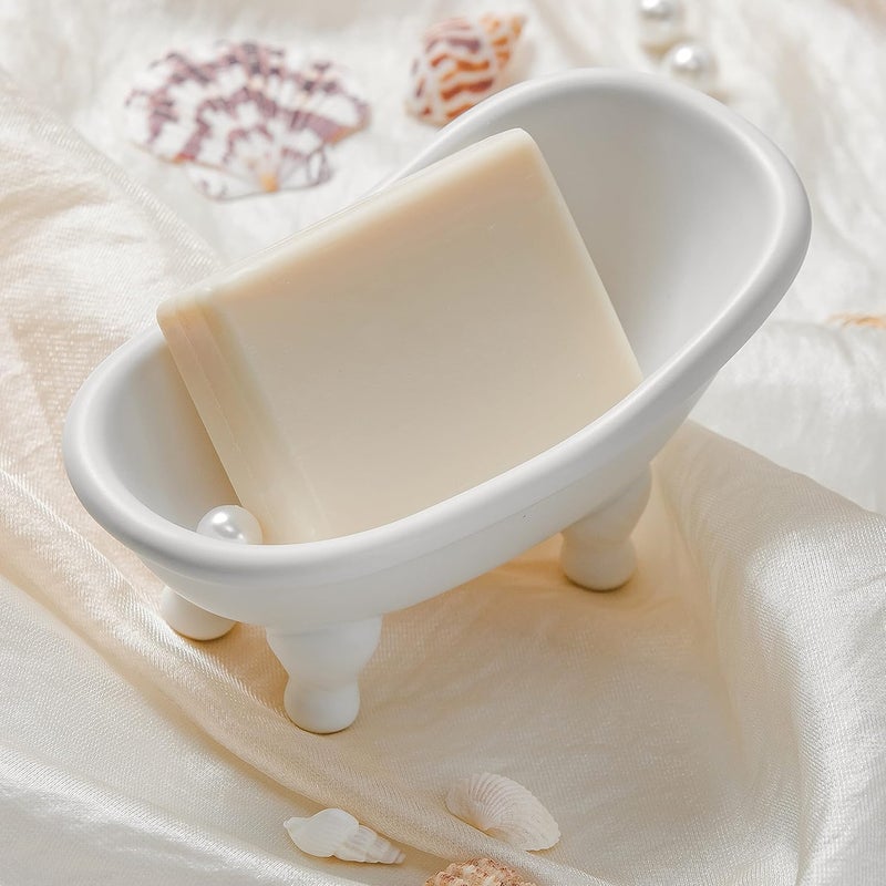 dodococa 1piece 5.6" White Ceramic Mini Bathtub Soap Dish Small Planter Makeup Organizer Container Hamster Bathtub (White) - Image 3