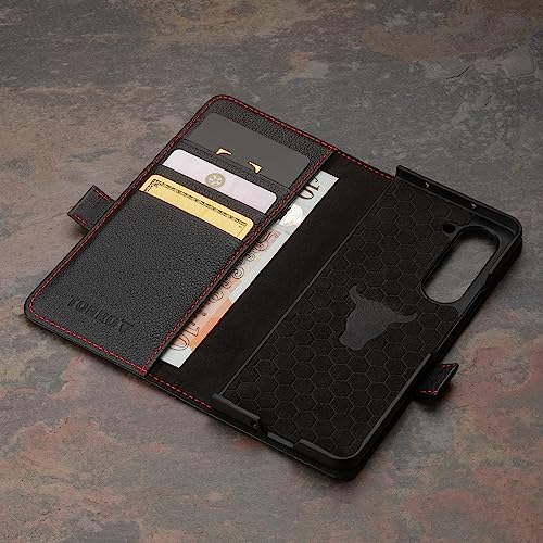 TORRO Phone Case Compatible with Samsung Galaxy Z Fold5 – Premium Leather Wallet Case with Stand Function and Card Slots (Black) - Image 4