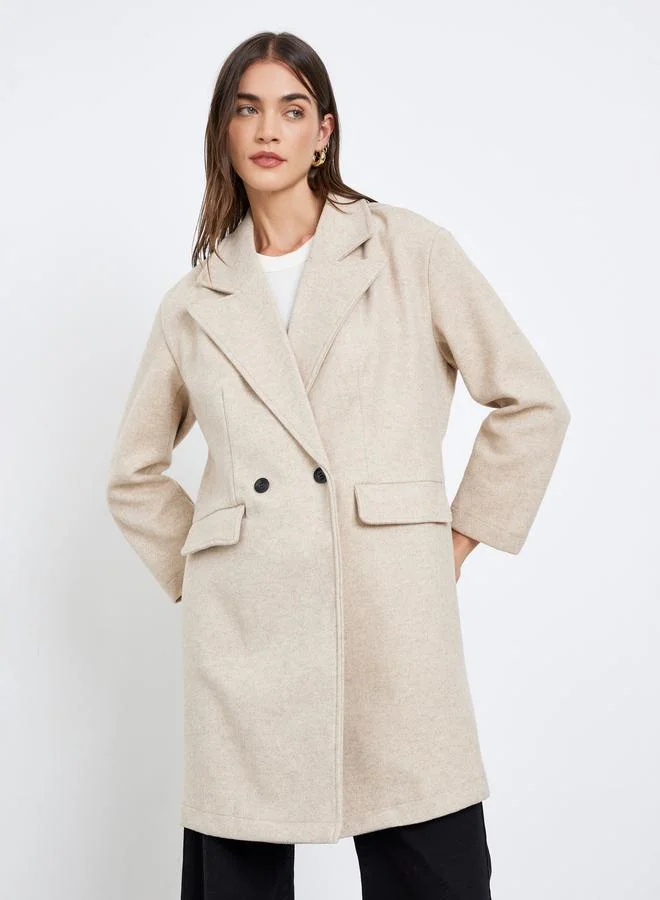 Styli Styli Beige Longline Double Breasted Coat