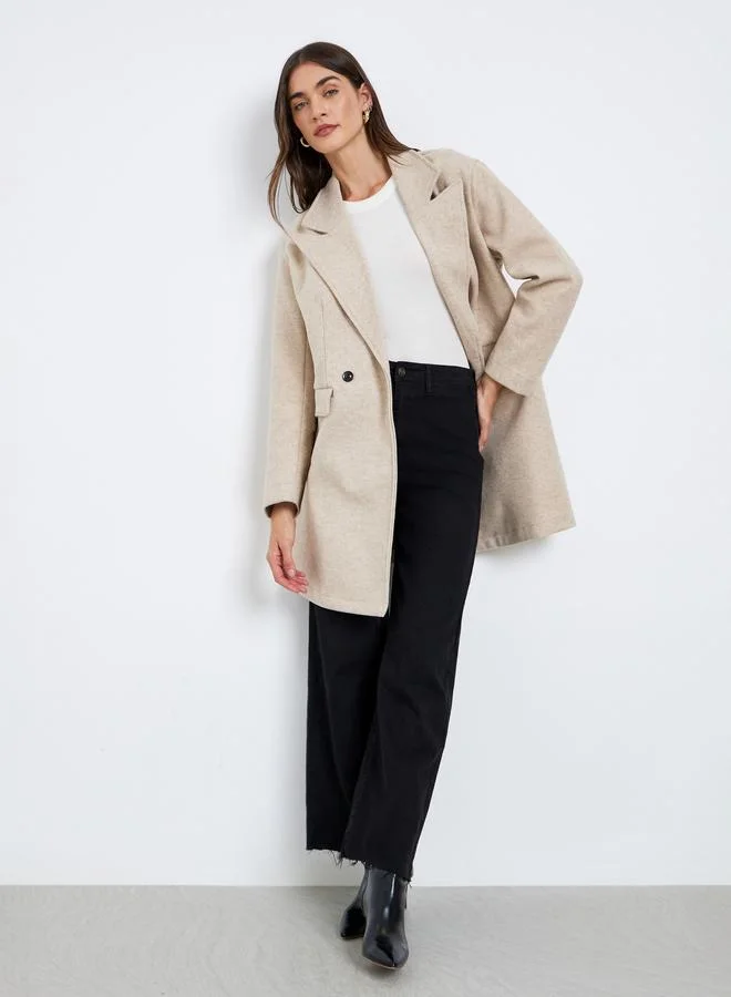 Styli Beige Longline Double Breasted Coat