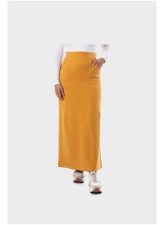 IZOR Cotton Elastic Waist Skirt With Side Pockets - Mustard  - Image 1