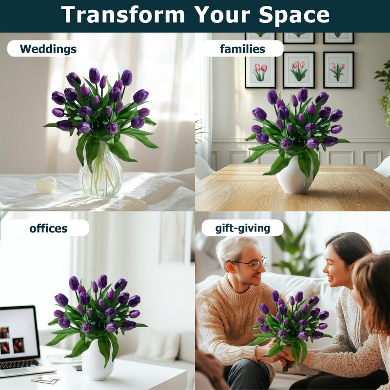 Bailikang 20Pcs Fake Tulips Artificial Tulip Silk Flowers Fake Pu Bouquet Artificial Flowers Faux Flowers With Gift Box Soft Faux Tulips Bouquets Arrangements For Party Wedding Home - Image 4