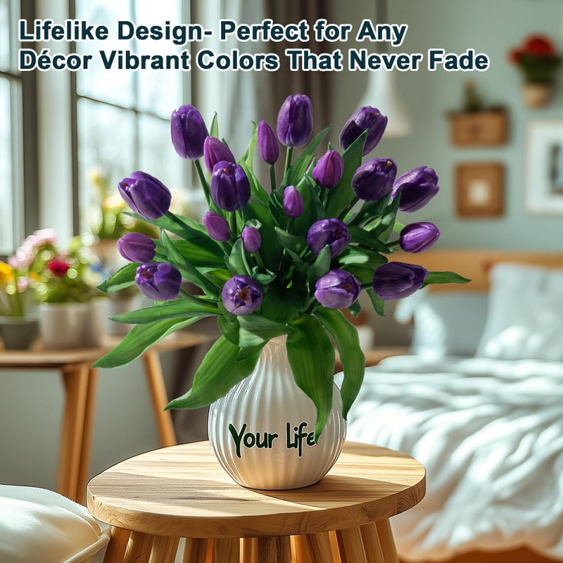 Bailikang 20Pcs Fake Tulips Artificial Tulip Silk Flowers Fake Pu Bouquet Artificial Flowers Faux Flowers With Gift Box Soft Faux Tulips Bouquets Arrangements For Party Wedding Home - Image 3