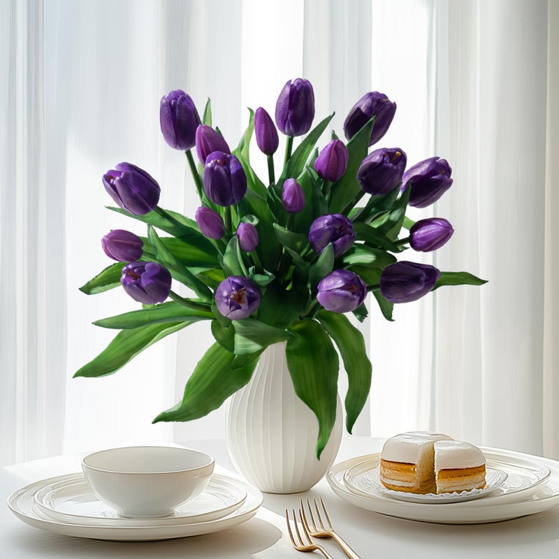 Bailikang 20Pcs Fake Tulips Artificial Tulip Silk Flowers Fake Pu Bouquet Artificial Flowers Faux Flowers With Gift Box Soft Faux Tulips Bouquets Arrangements For Party Wedding Home - Image 1