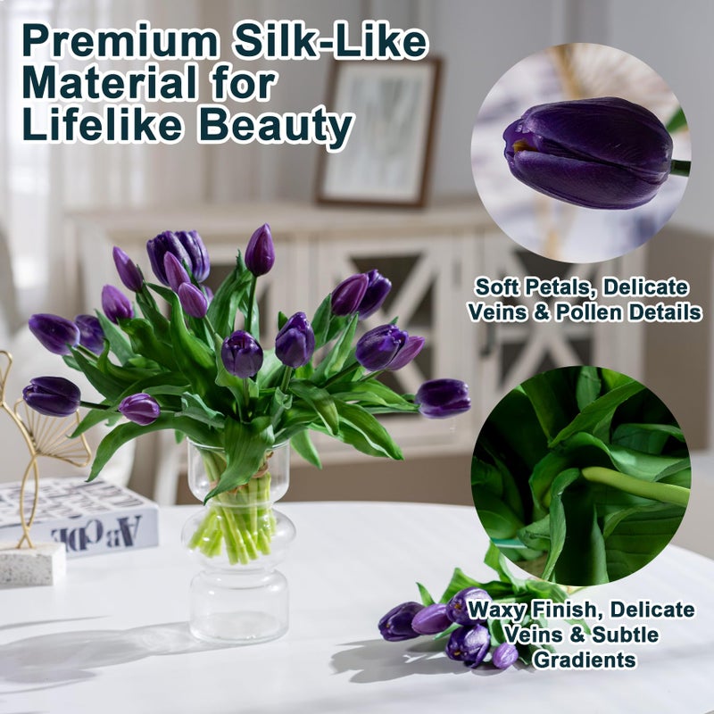 Bailikang 20Pcs Fake Tulips Artificial Tulip Silk Flowers Fake Pu Bouquet Artificial Flowers Faux Flowers With Gift Box Soft Faux Tulips Bouquets Arrangements For Party Wedding Home - Image 2