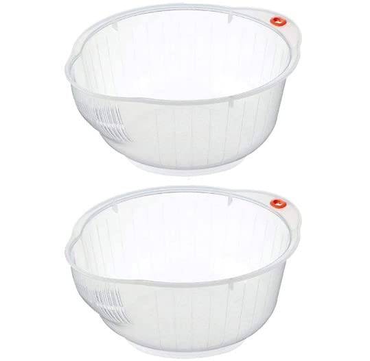 Inomata Japanese Rice Washing Bowl with Side and Bottom Drainers, Clear Limited Edition (Pack of 2) - Image 3