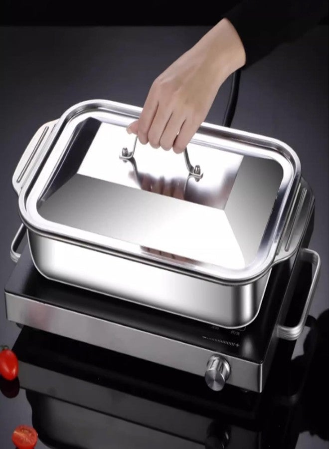Gladnes Stainless Steel Serving Tray with Lid 36×22×7 CM Heavy Duty Rustproof Buffet Roasting Baking & Food Storage Pan Premium Catering Tray for Home Kitchen Hotel Restaurant Oven Dishwasher Safe (Silver) - Image 4