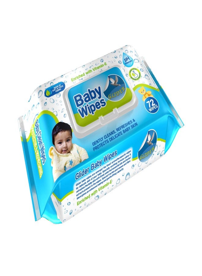 Glider Baby Wipes - with Moisture Lock Flip-Top, Contains Aloe Vera & Vitmain E, pH balanced with No Parabens & Chlorine (Single Pack (72 Wipes)) - Image 1