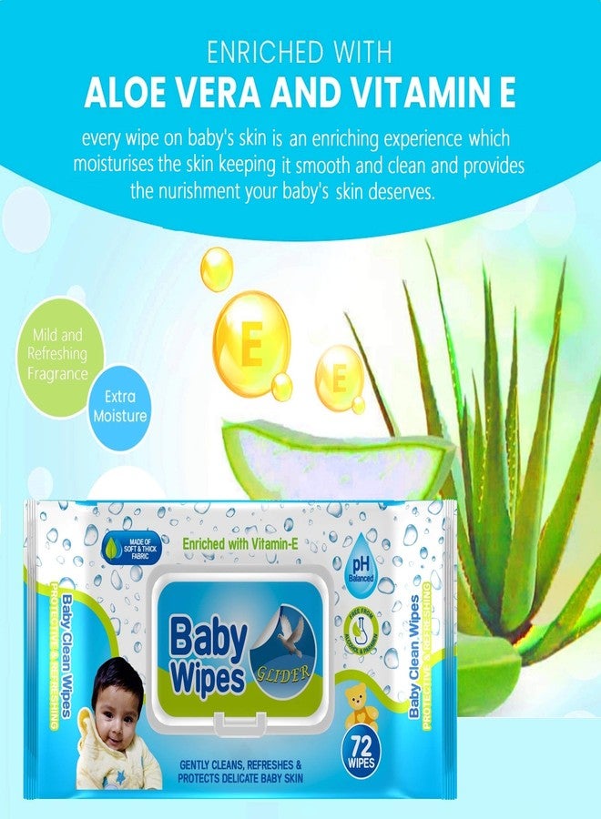 Glider Baby Wipes - with Moisture Lock Flip-Top, Contains Aloe Vera & Vitmain E, pH balanced with No Parabens & Chlorine (Single Pack (72 Wipes)) - Image 4