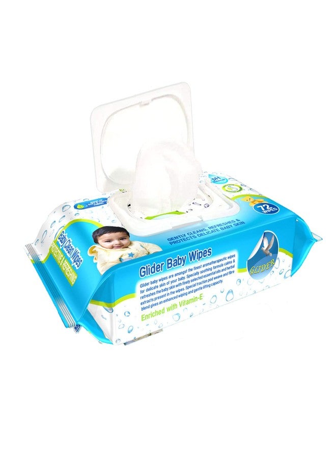 Glider Baby Wipes - with Moisture Lock Flip-Top, Contains Aloe Vera & Vitmain E, pH balanced with No Parabens & Chlorine (Single Pack (72 Wipes)) - Image 2