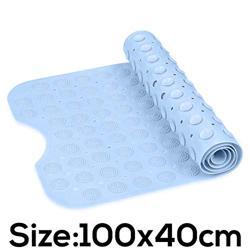 TAPUJI Extra Long Bath Mat 100 x 40 cm, Non-Slip Traction for Tubs & Showers, Longer Than Standard Bathtub Mats (200 Suction Cups, Machine Washable,Sky Blue) - Image 2