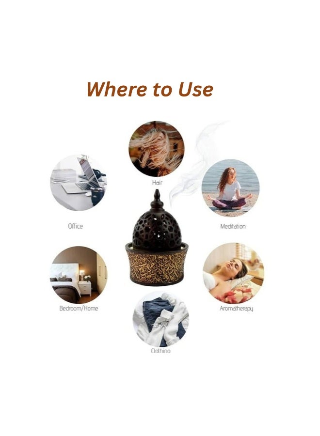 مبخرة بخور فاخرة بنقوش الخط العربي بلون الشمبانيا – حاملة عود وبخور ديكورية مع وعاء نحاسي – مبخرة فحم تقليدية للمنزل، المكتب والمجلس – فكرة هدية أنيقة - Image 3