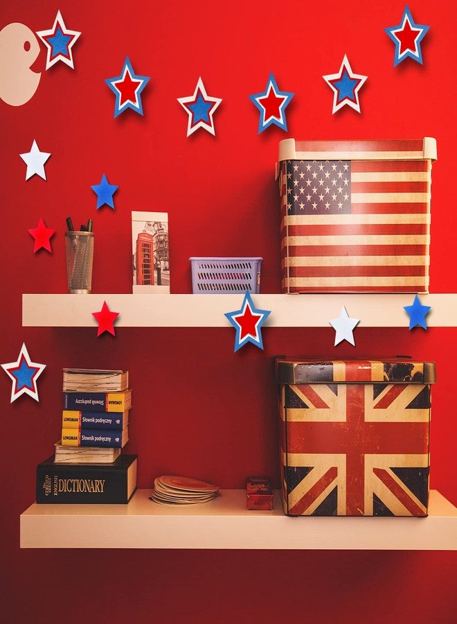 Aflyu 63 Pieces Patriotic Star Cutouts Red White and Blue Glitter Star Paper Cutouts Kit 4th of July Decoration for Independence Day Bulletin Board Classroom Wall Party Decoration Supply (Color A, 63) - Image 3