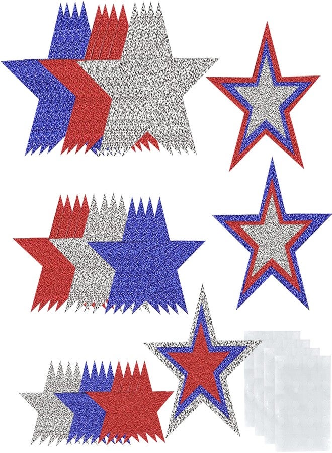 Aflyu 63 Pieces Patriotic Star Cutouts Red White and Blue Glitter Star Paper Cutouts Kit 4th of July Decoration for Independence Day Bulletin Board Classroom Wall Party Decoration Supply (Color A, 63) - Image 1