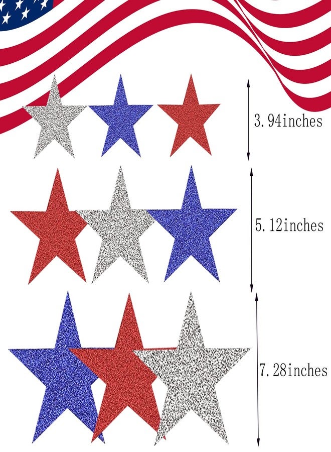 Aflyu 63 Pieces Patriotic Star Cutouts Red White and Blue Glitter Star Paper Cutouts Kit 4th of July Decoration for Independence Day Bulletin Board Classroom Wall Party Decoration Supply (Color A, 63) - Image 2