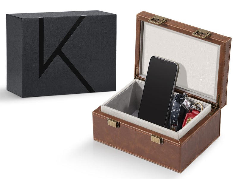 KENARK KK6 PLUSBR Faraday Key Fob Protector Box RFID Signal Blocking Shielding Box for Car Keys AntiTheft Vintage Faraday Cage with HighGrade Protein Leather Brown  Size L
