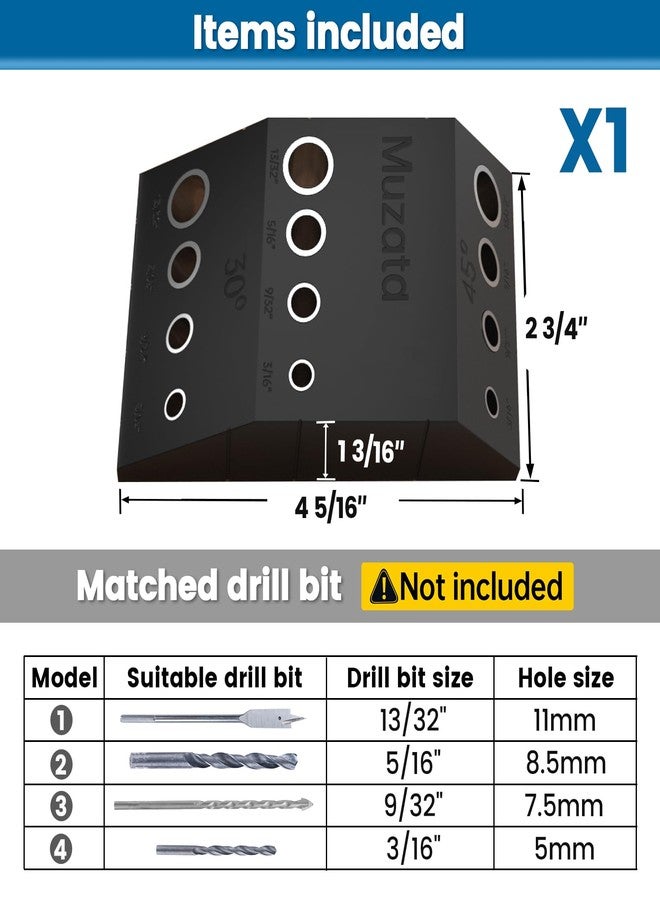 Muzata Upgraded Multi Angle Cable Railing Drill Guide Jig 30 45 90 Degree Portable Drilling Template 4 Sizes for Horizontal Angle Wood Post 3/16 1/8 Cable Railing Hardware Kit Tool CT24 - Image 2