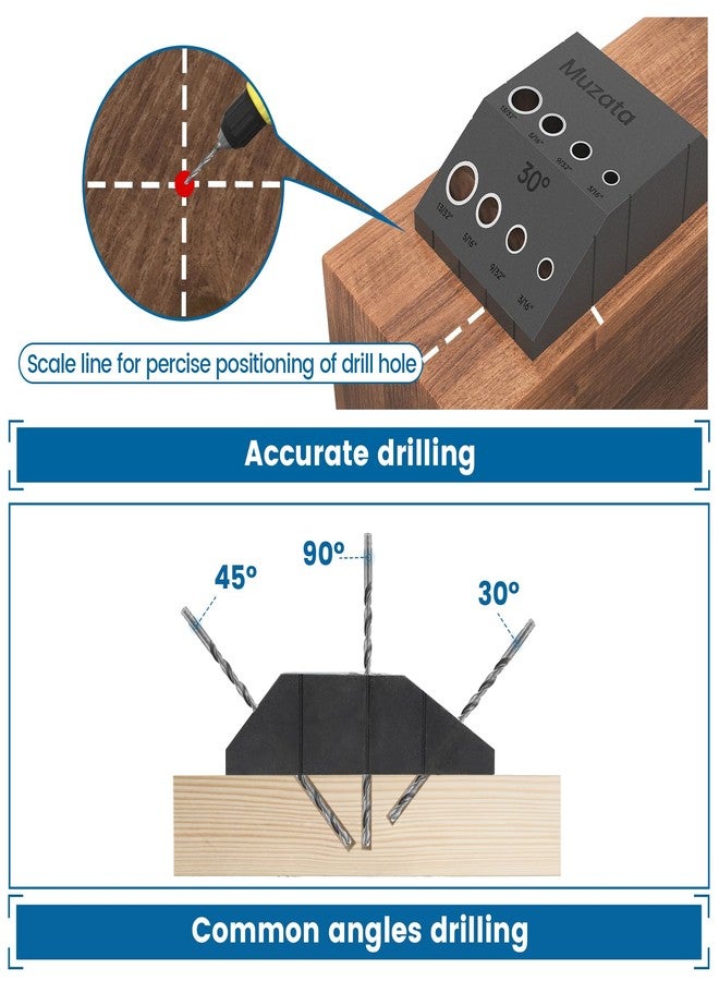 Muzata Upgraded Multi Angle Cable Railing Drill Guide Jig 30 45 90 Degree Portable Drilling Template 4 Sizes for Horizontal Angle Wood Post 3/16 1/8 Cable Railing Hardware Kit Tool CT24 - Image 3