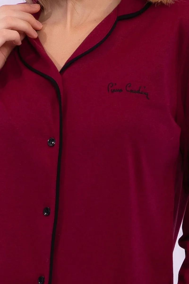 pierre cardin 7717 Women's Modal Long Sleeve Buttoned Front Pajama Set - Claret Red