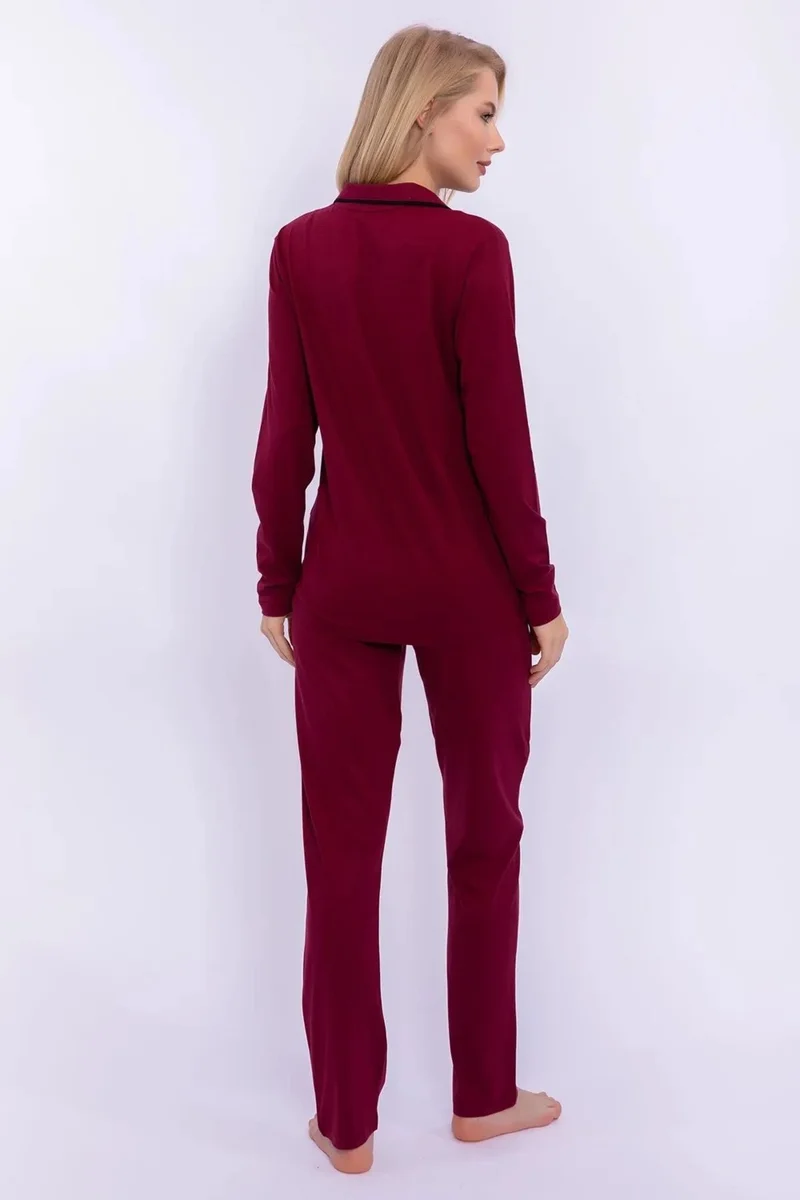 pierre cardin 7717 Women's Modal Long Sleeve Buttoned Front Pajama Set - Claret Red