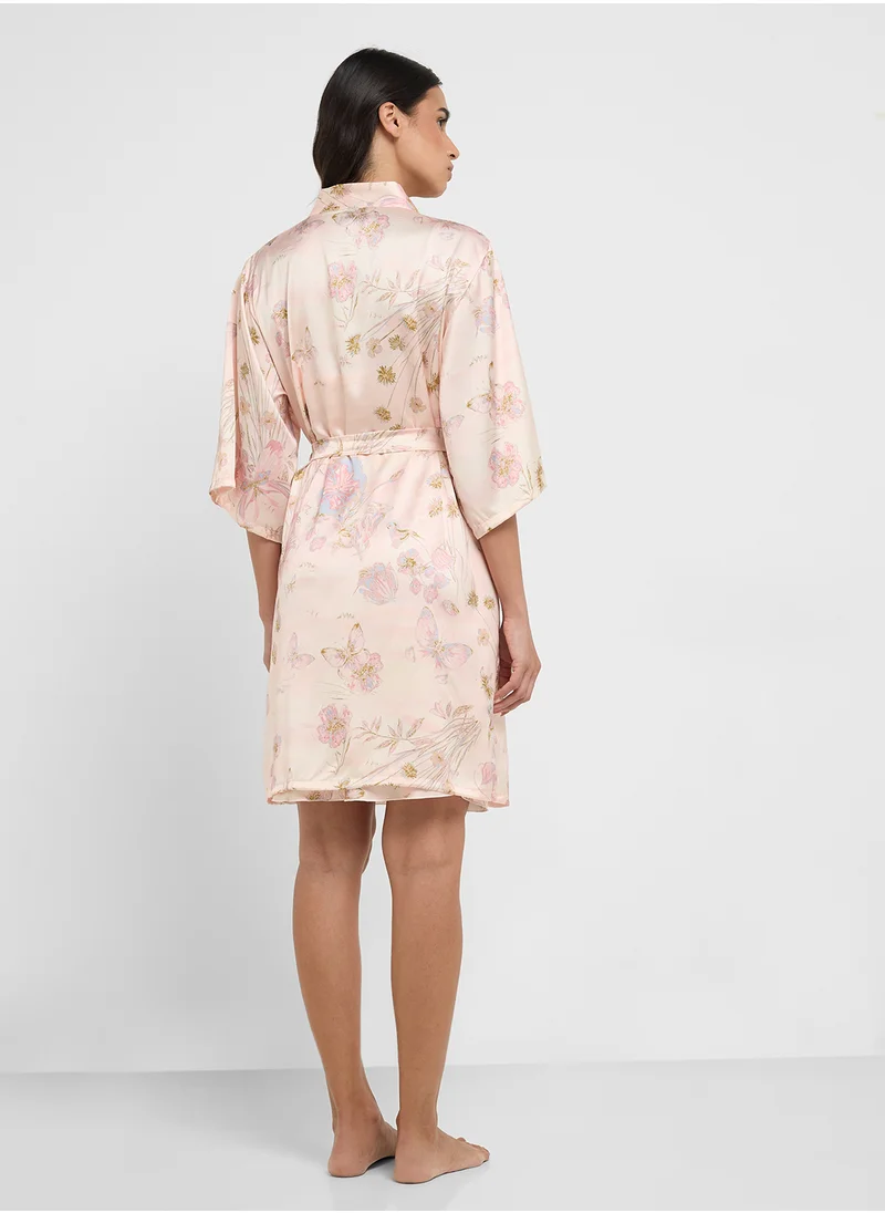 ELLA Printed Night Robe & Slip Dress Set